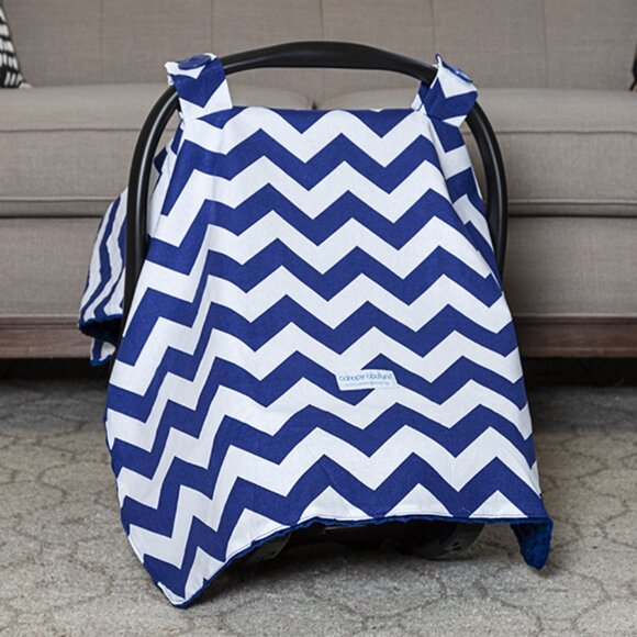 Blue and White Chevron Car Seat Cover - Picture 1 of 2